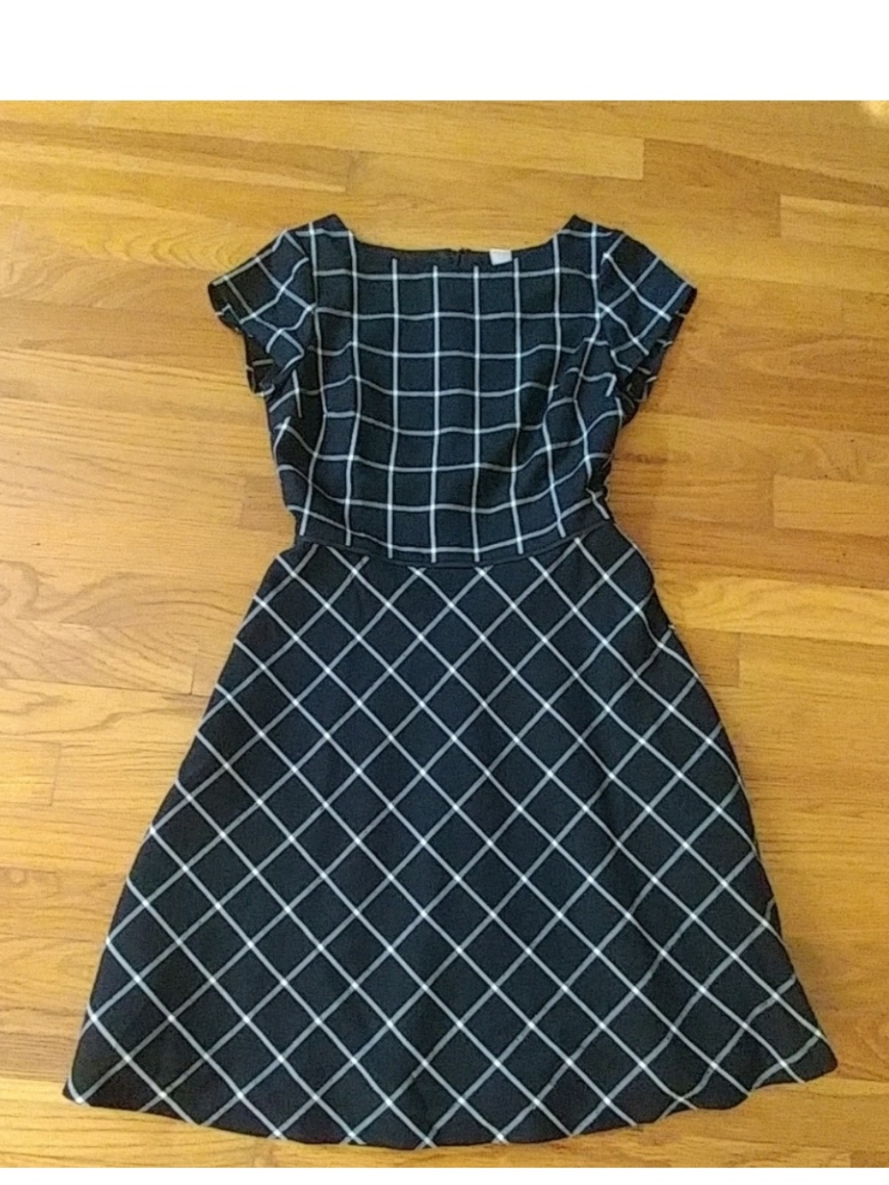 White House Black Market Black and White Windowpane Fit & Flare Dress